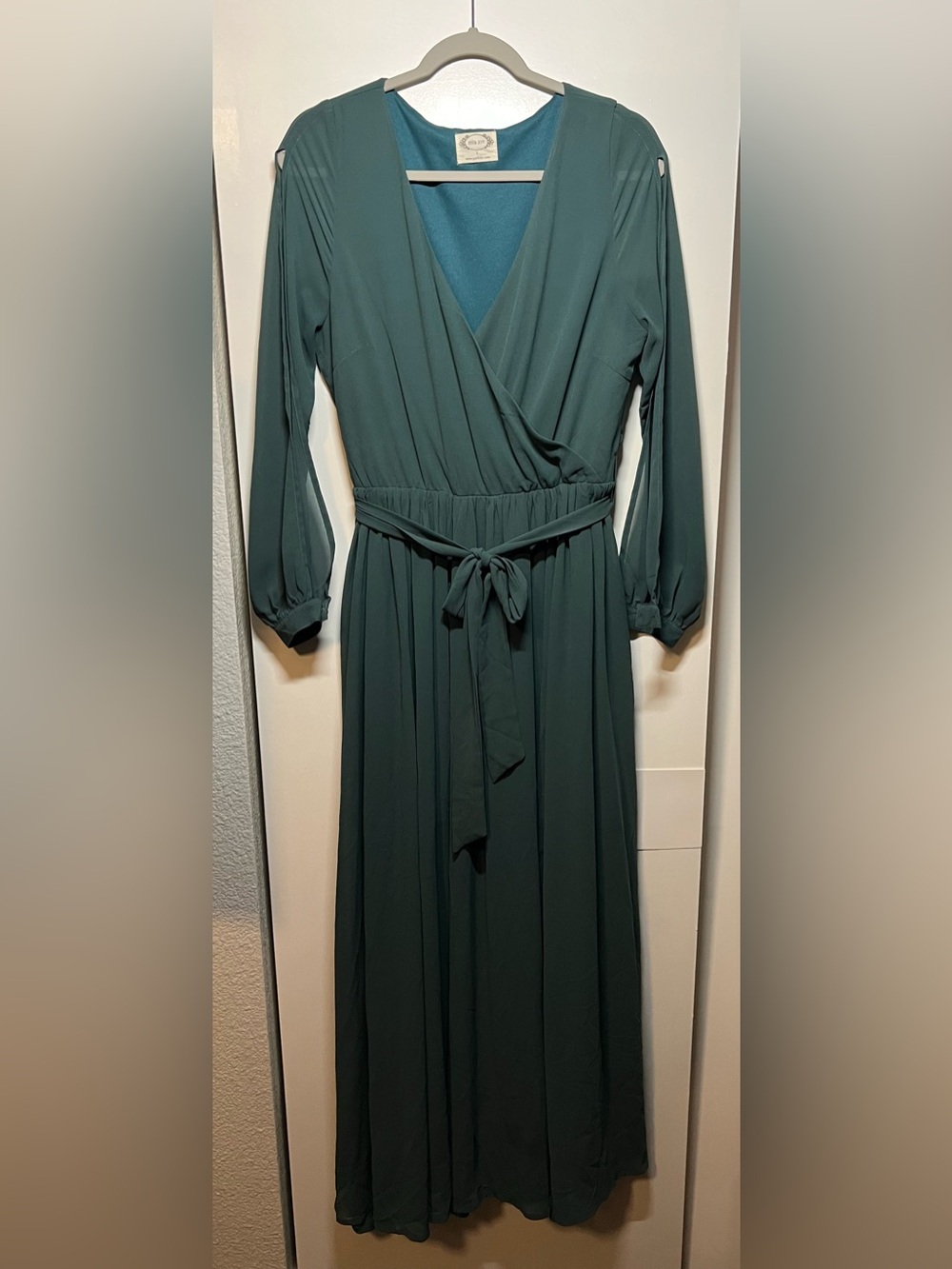 Women's Teal Green Long Sleeve Wrap Maxi Dress
